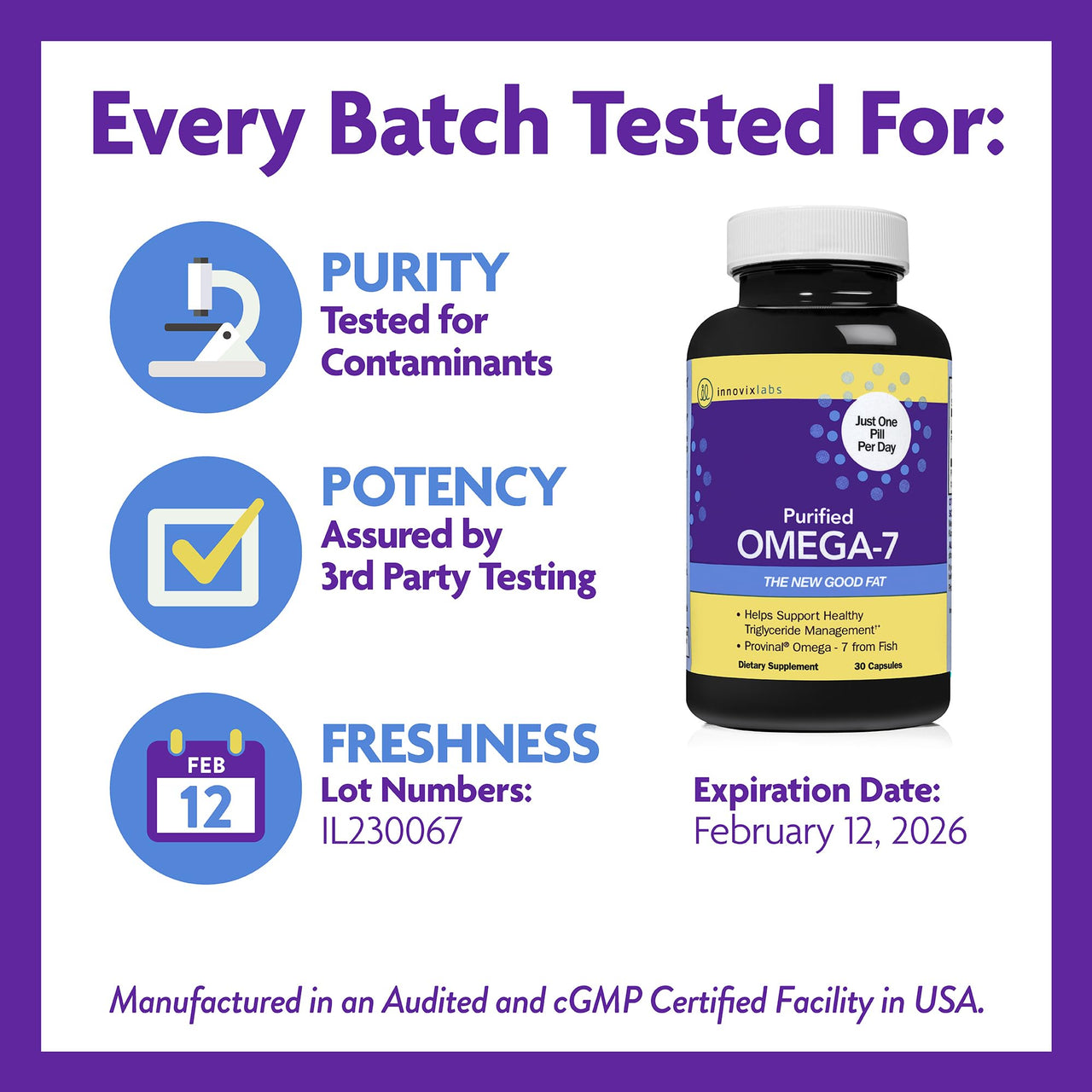 InnovixLabs Purified Omega 7 Supplement - 210 mg Omega-7 Palmitoleic Acid, Fish Oil for Metabolism & Triglyceride Support, Essential Fatty Acids, IFOS Approved, 30 Softgels