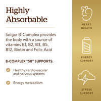 Thumbnail for Solgar B-Complex “50”, 250 Vegetable Capsules - Energy Metabolism, Cardiovascular Support, Nervous System Support - Non-GMO, Vegan, Gluten Free, Dairy Free, Kosher - 250 Servings