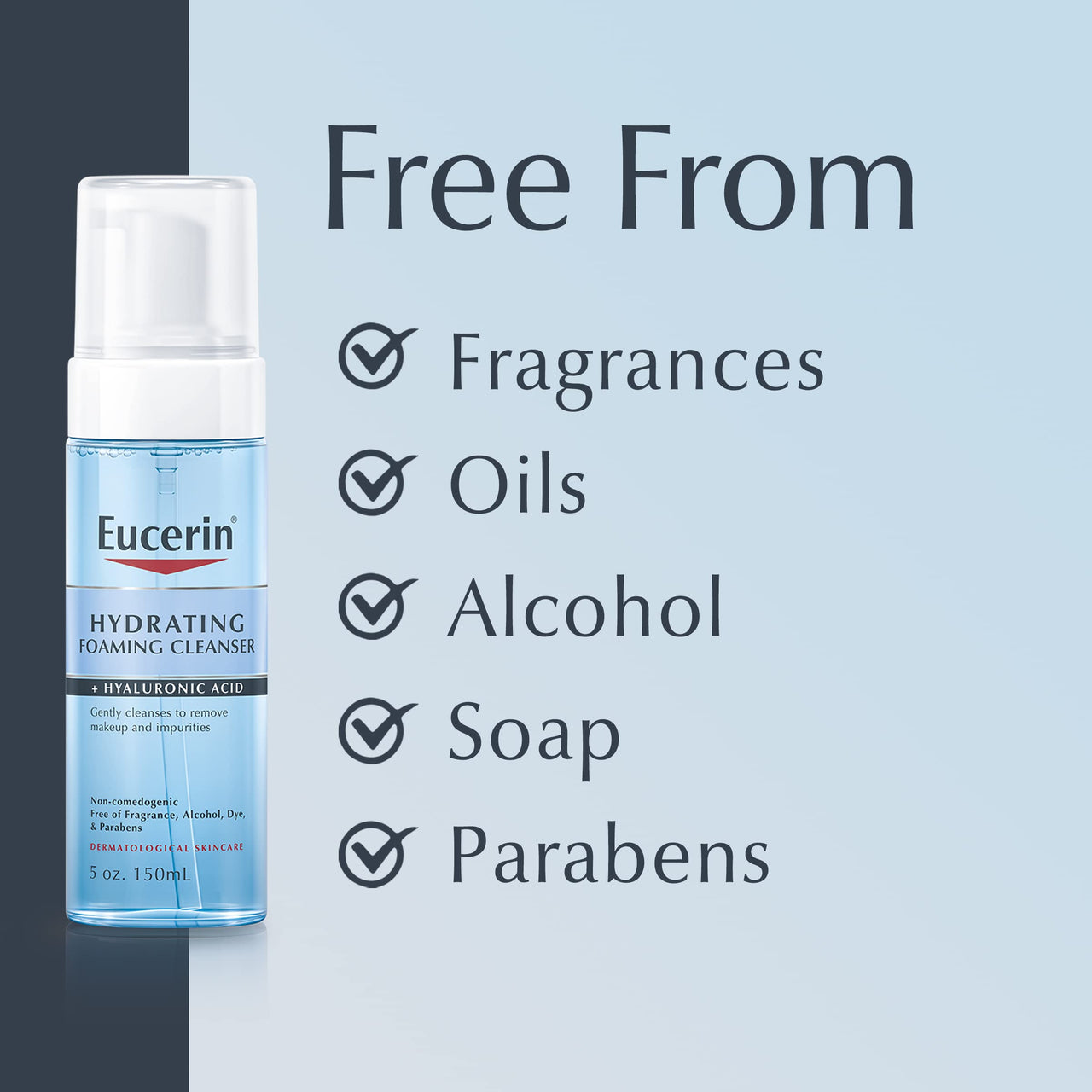 Eucerin Hydrating Foaming Daily Facial Cleanser with Hyaluronic Acid, 5 Fl Oz