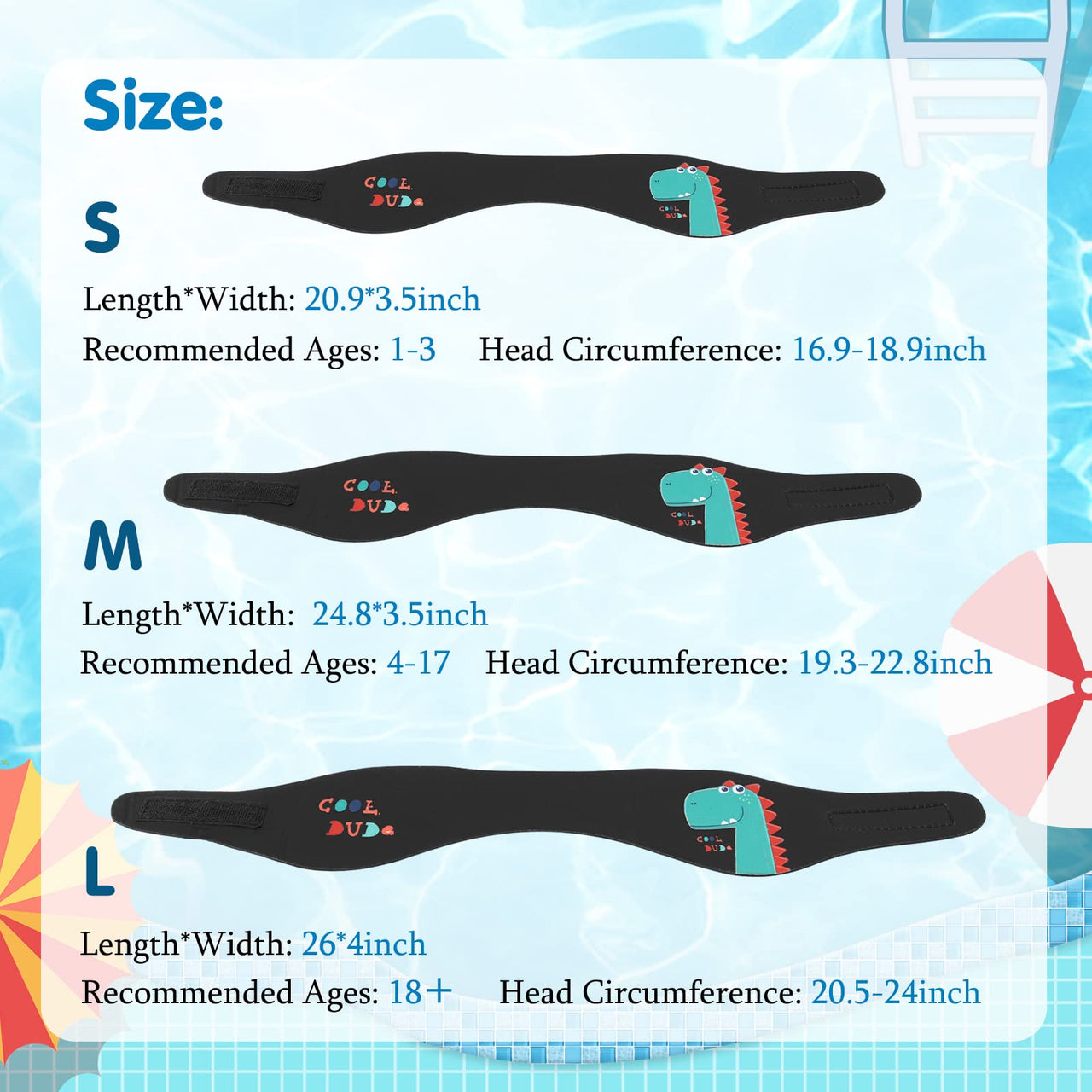 HeySplash Swimming Headband, Swimming Earplugs Kids Ear Plugs Ear Band Swimmer Ear Protection, Elastic Neoprene Ear Guard, Hair Guard for Kids, Adults, Keep Water Out, Hold Earplugs in, Medium,Black