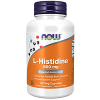 Thumbnail for Now Supplements, L-Histidine 600 mg, Essential Amino Acid, Critical for Normal Brain Function*, Immune System Support*, 60 Veg Capsules