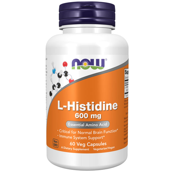 Now Supplements, L-Histidine 600 mg, Essential Amino Acid, Critical for Normal Brain Function*, Immune System Support*, 60 Veg Capsules