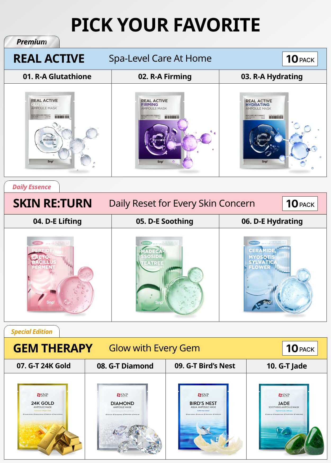 SNP 1000ppm Real Jade Mineral Ampoule Sheet Mask | Cleansing and Purifying All Sensitive Skin Types | Calming, Hydrating, and Moisturizing Facial Skin | Korean Face Masks Skincare | 10 Sheets