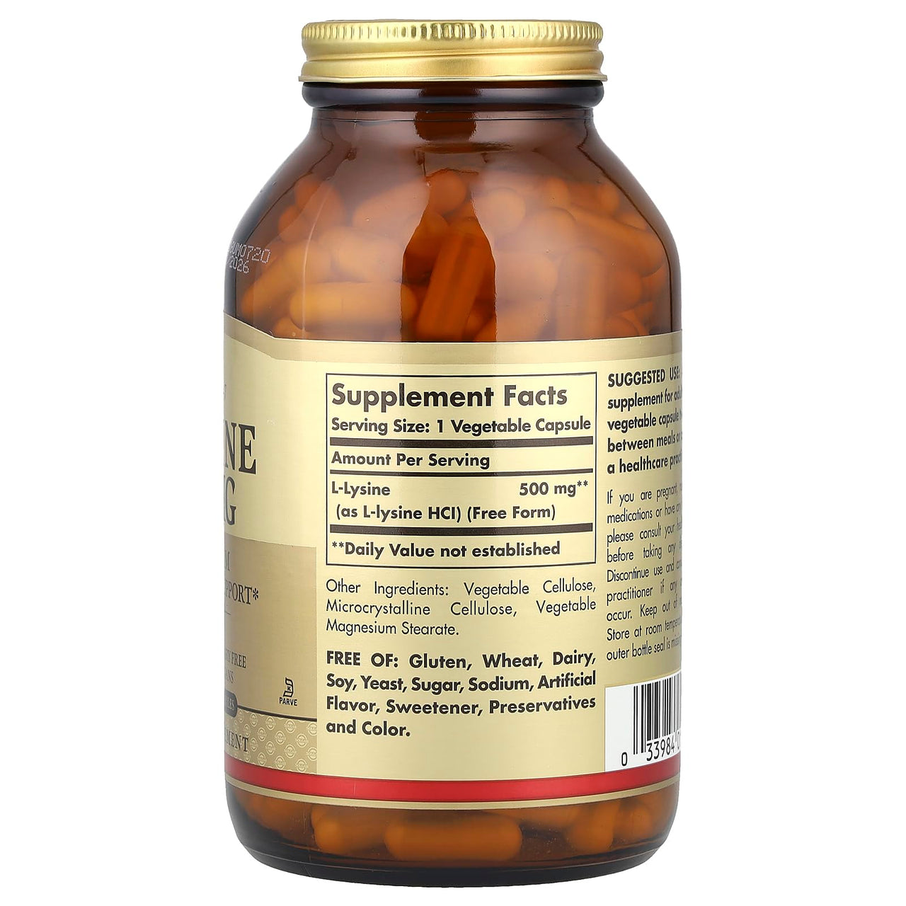 Solgar L-Lysine 500 mg, 250 Vegetable Capsules - Enhanced Absorption & Assimilation - Promotes Integrity of Skin & Lips - Collagen Support - Amino Acids - Non-GMO, Vegan, Gluten Free