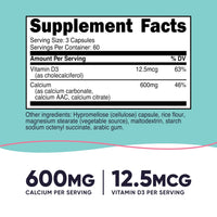 Thumbnail for Nutricost Calcium (600mg) + Vitamin D3 (12.5mcg) for Women, 180 Capsules - Vegan, Non-GMO, Gluten Free - 60 Servings