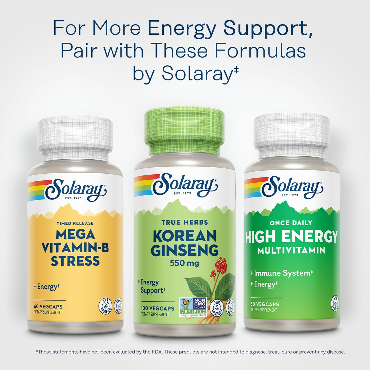 SOLARAY Korean Ginseng 550 mg - Ginseng Root - Stress, Physical Endurance and Energy Supplements - Non-GMO, Vegan, Lab Verified - 100 Servings, 100 VegCaps