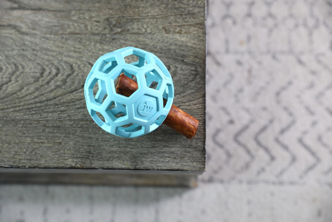 JW Pet HOL-ee Roller™, Dog Toy Puzzle Ball, Natural Rubber, Medium (4.5” Inch Diameter), Blue