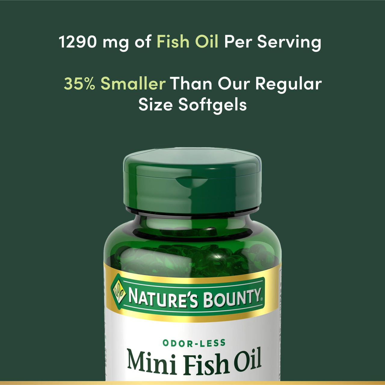Nature's Bounty Mini Fish Oil Softgels, Burpless Fish Oil Omega 3 Supplements, Supports Heart Health, 90 Softgels (Pack of 1)