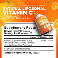 Thumbnail for Nutrivein Premium Liposomal Vitamin C Supplement 1650mg - 180 Caps: High-Absorption High Dose Vitamin C Capsules for Whole-Body Defenses & Overall Well-Being
