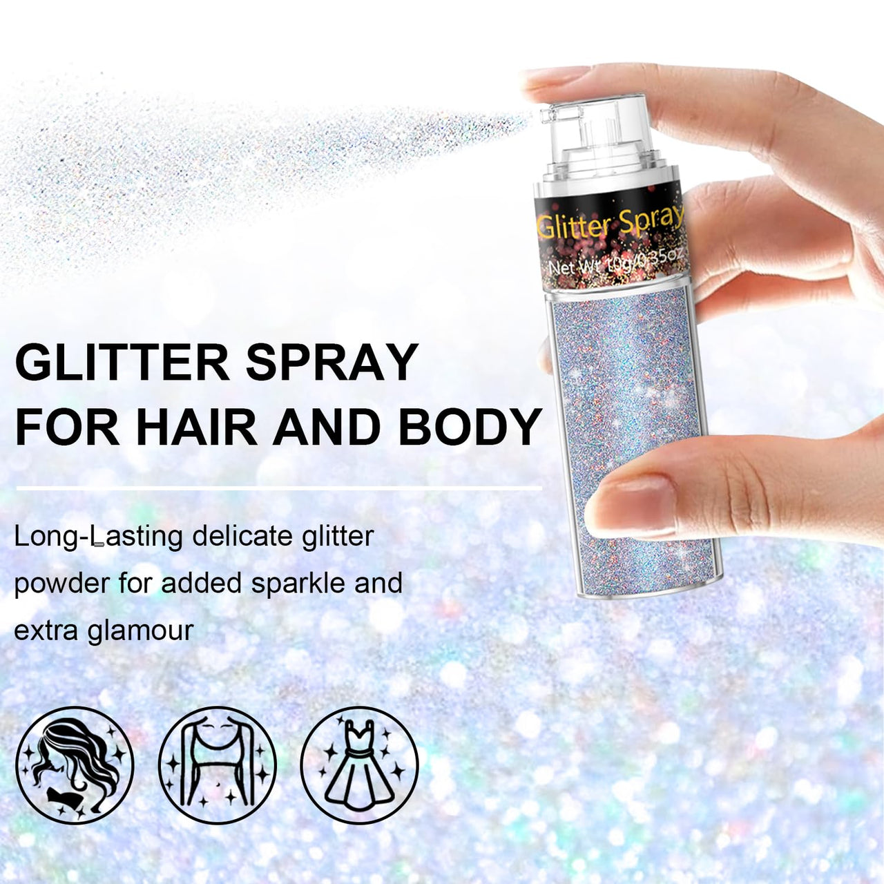 Hair and Body Glitter Spray, 1PC Glint-Rainbow Glitter Hairspray Dry Powder Makeup for Clothes, Festival Rave Prom Loose Sparkle Powder,Holographic Ultra Fine Resin Glitters for Crafts (Glint-Rainbow)