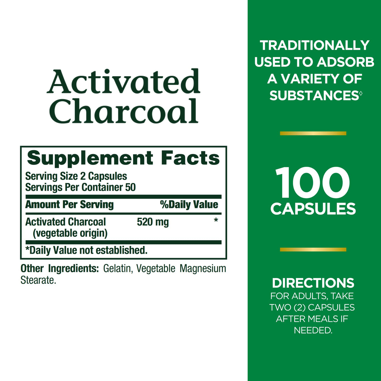 Nature's Bounty Activated Charcoal 260 mg, 100 Capsules, Dietary Supplement to Support a Healthy Lifestyle