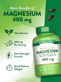 Thumbnail for Nature's Truth Magnesium | 400mg | 72 Softgels | Value Size | Extra Strength | from Magnesium Oxide | Non-GMO and Gluten Free Supplement