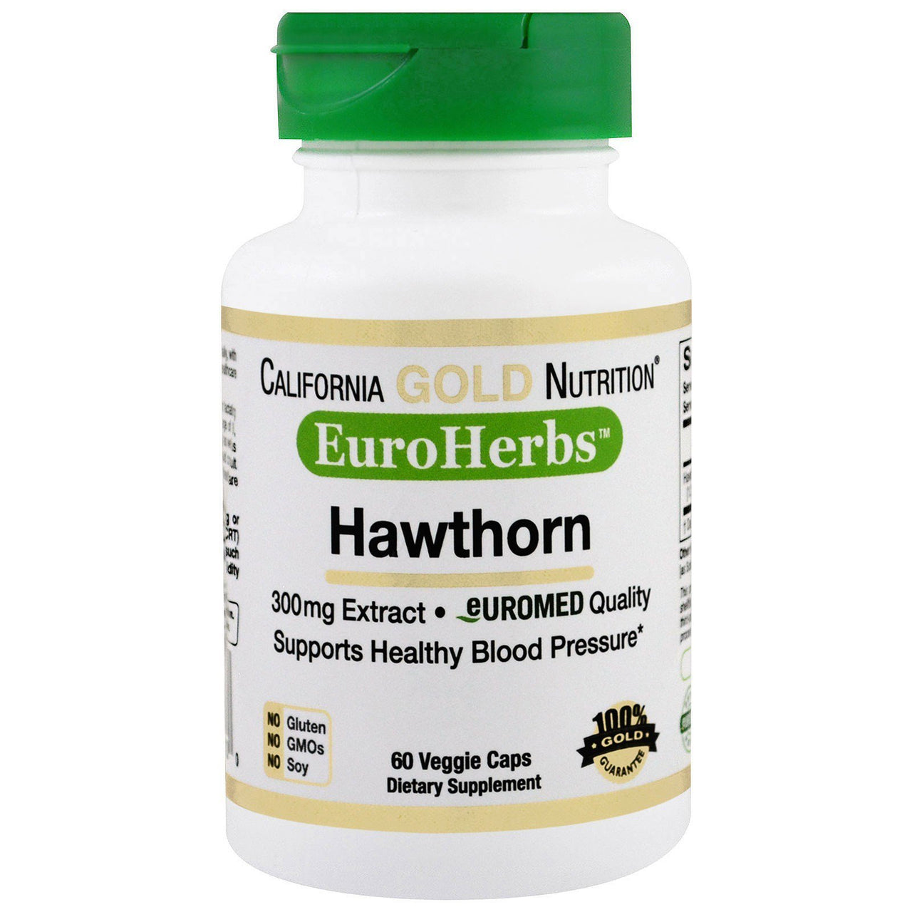 California Gold Nutrition Hawthorn Extract EuroHerbs 300 mg 60 Veggie Caps, Milk-Free, Egg-Free, Fish-Free, Gluten-Free, No Artificial Colors, Peanut Free, Treenut Free, Shellfish Free, Soy-Free, CGN