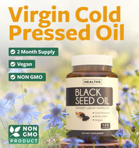 Thumbnail for Black Seed Oil - 120 Softgel Capsules Skin Health (Non-GMO & Vegan) Cold-Pressed Nigella Sativa Producing Pure Black Cumin Seed Oil with Vitamin E - 500mg Each, 1000mg Per 2 Capsule Serving