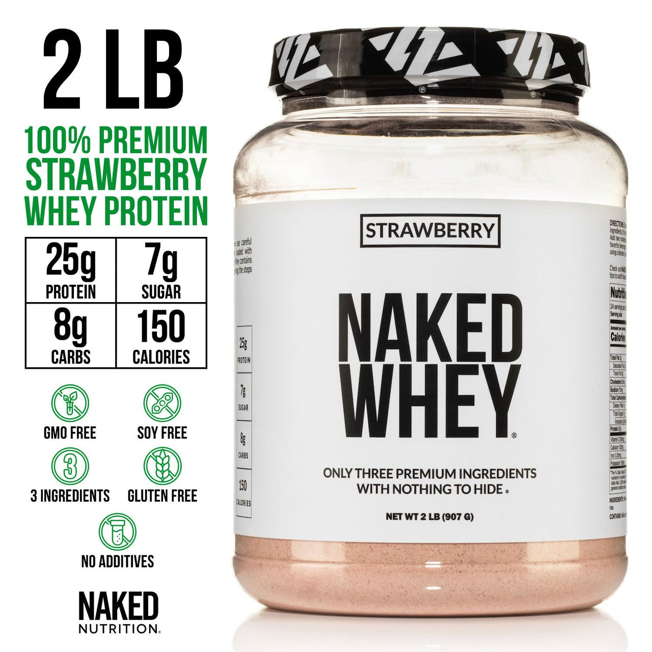 NAKED Strawberry Whey Protein Powder (24 Servings) Pure Micronized Creatine Monohydrate 500g (100 Servings) – Grass-Fed; Bulk; Non-GMO; Gluten Free; Soy Free