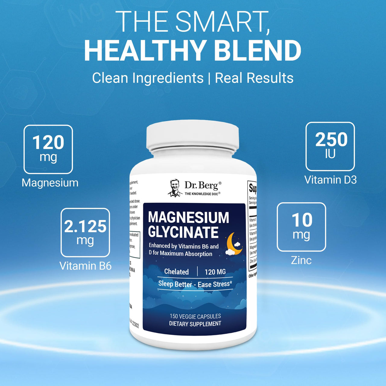 Dr. Berg Magnesium Glycinate 150ct – 4-in-1 Chelated for Muscle, Nerve, Sleep & Stress Support*– w/ D3, B6 & Zinc – 4X Lab-Tested – No Fillers – Formulated in USA, GMP-Certified