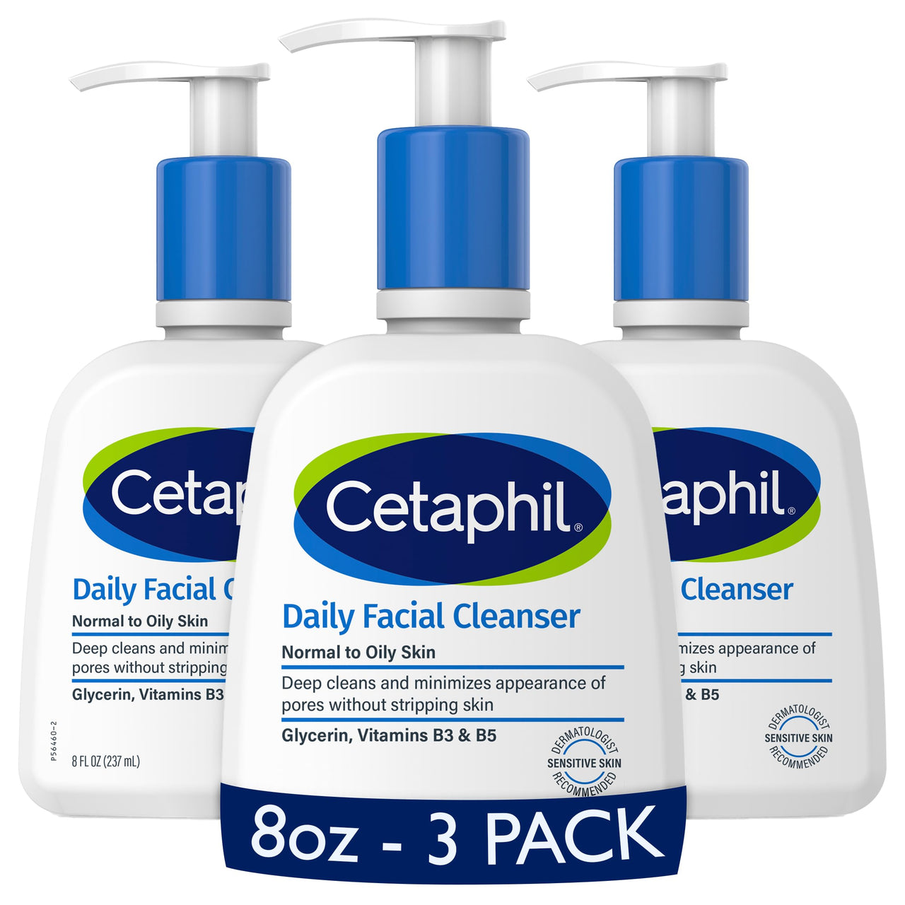 Cetaphil Face Wash, Daily Facial Cleanser for Sensitive, Combination to Oily Skin, 8 oz 3 Pack, Gentle Foaming, Soap Free, Hypoallergenic