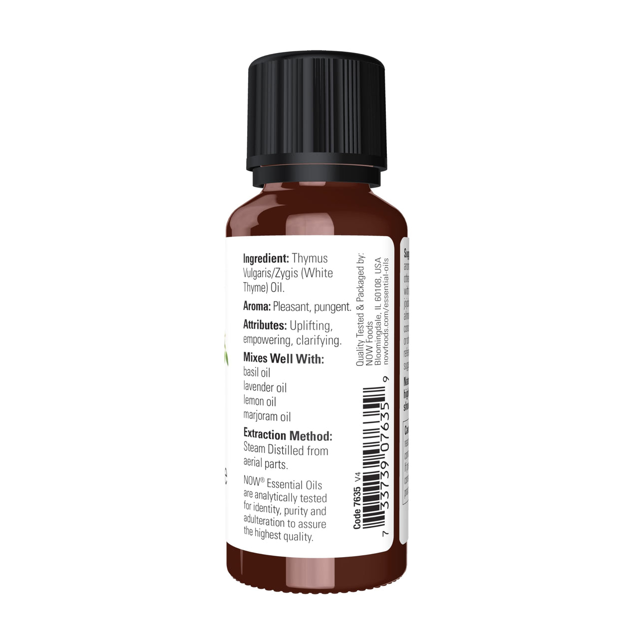 NOW Essential Oils, White Thyme Oil, Empowering Aromatherapy Scent, Steam Distilled, 100% Pure, Vegan, Child Resistant Cap, 1-Ounce