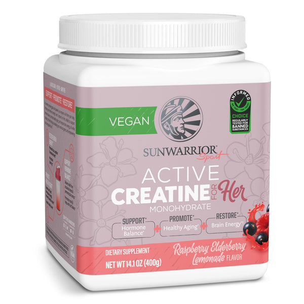 Sunwarrior Creatine for Women Monohydrate Powder Micronized Pre Workout Recovery Supplement Support Muscle Building Strength Training Cognition | Vegan and Easily Mixes 50 Servings, Raspberry Lemonade