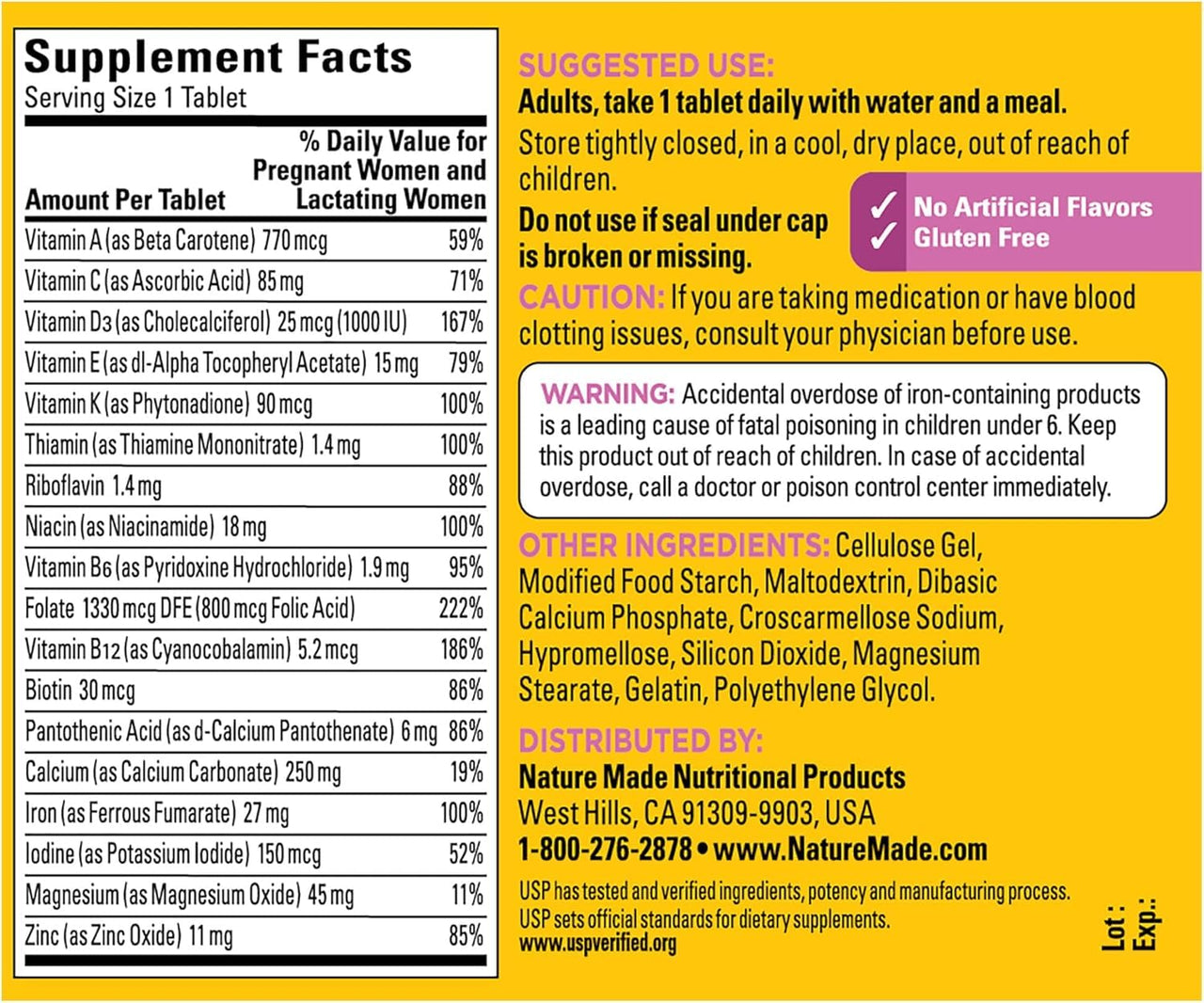 Nature Made Prenatal Multi Dietary Supplement , 90 Tablets ea ( Pack of 2)