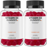 Thumbnail for Codeage Vitamin D3 Gummy Vitamins, Vitamin D3 5000 IU Gummies Cholecalciferol 125 mcg, Soft Pectin-Based, Animal Gelatin-Free Gummy, Gummies Vitamins, Tasty Strawberry, Non-GMO - 2-Pack