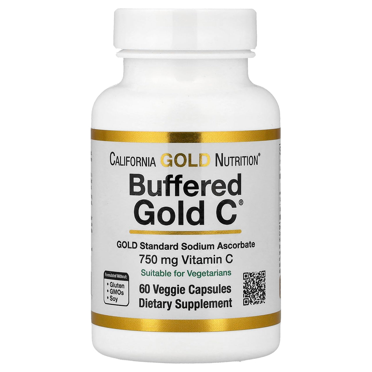 California Gold Nutrition Buffered Gold C, Gold Standard Sodium Ascorbate (Vitamin C), 60 Veggie Capsules