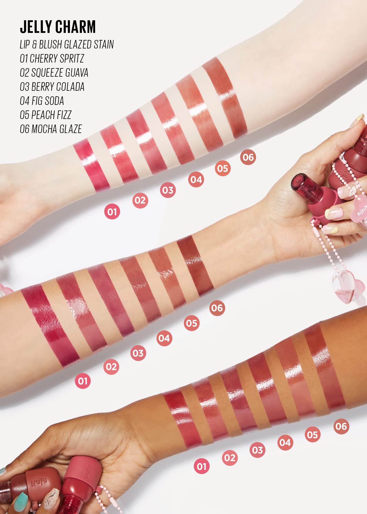 Kaja Lip & Blush Glazed Keychain Stain - Jelly Charm 03 Berry Colada | with Triple Berry Complex, Lemon Fruit Extract & Olive Squalane, Hydrating, Long Lasting Tint