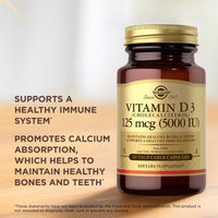 Thumbnail for Solgar Vitamin D3 (Cholecalciferol) 125 mcg (5000 IU), 60 Vegetable Capsules - Helps Maintain Healthy Bones & Teeth - Immune System Support - Non-GMO, Gluten Free, Dairy Free - 60 Servings