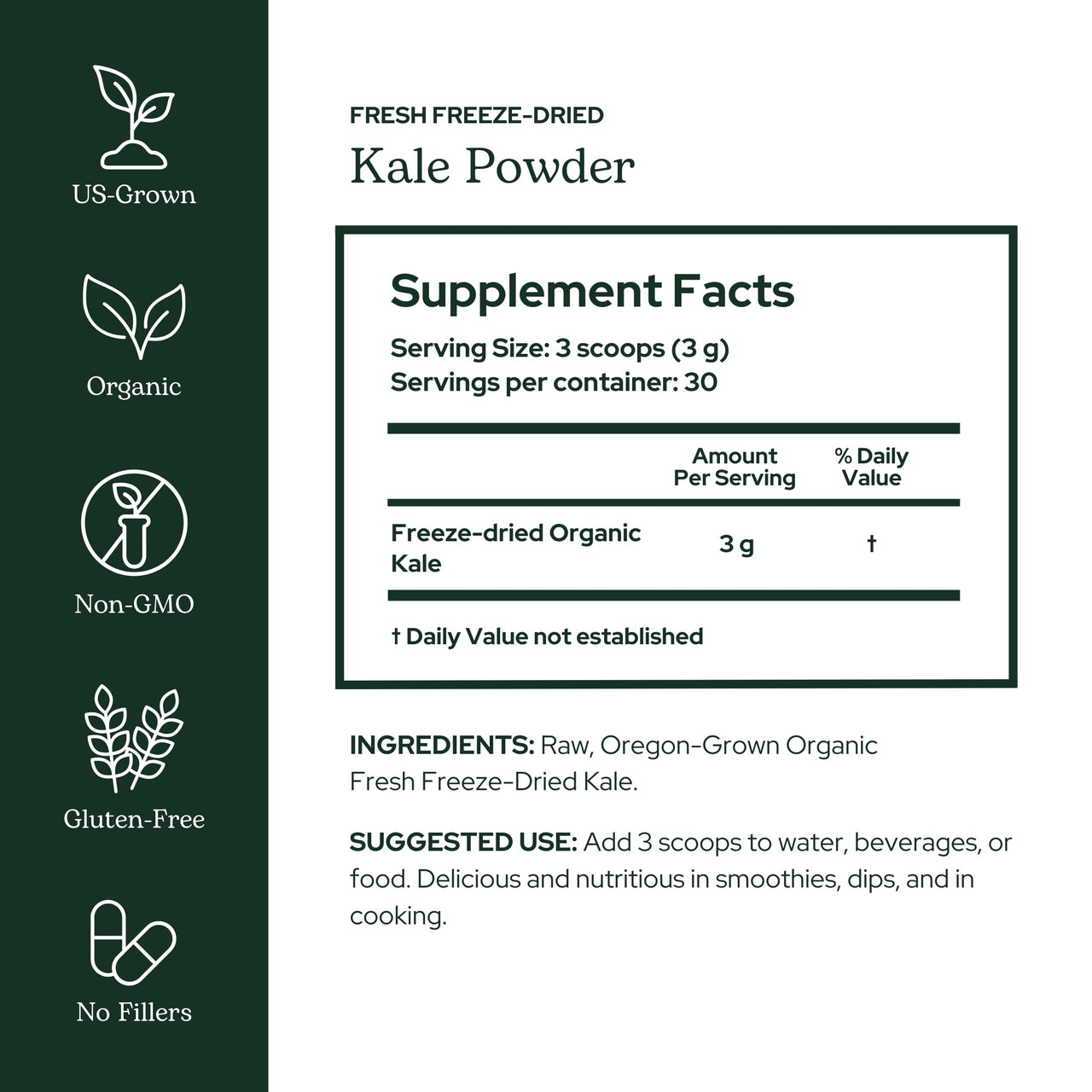 Eclectic Herb - Organic Kale Powder Supplement | Nutritional Support, Daily Fiber, Vitamins + Minerals | Superfood Powder + Daily Greens Drink Mix | USDA Organic, Non-GMO, Vegan (3.2 oz | 90 g)
