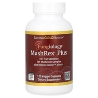 Thumbnail for California Gold Nutrition Fungiology, MushRex Plus, Full-Spectrum Ten Mushroom Complex with Agaricus, Chaga, Cordyceps, and Lion's Mane, 120 Plantcaps