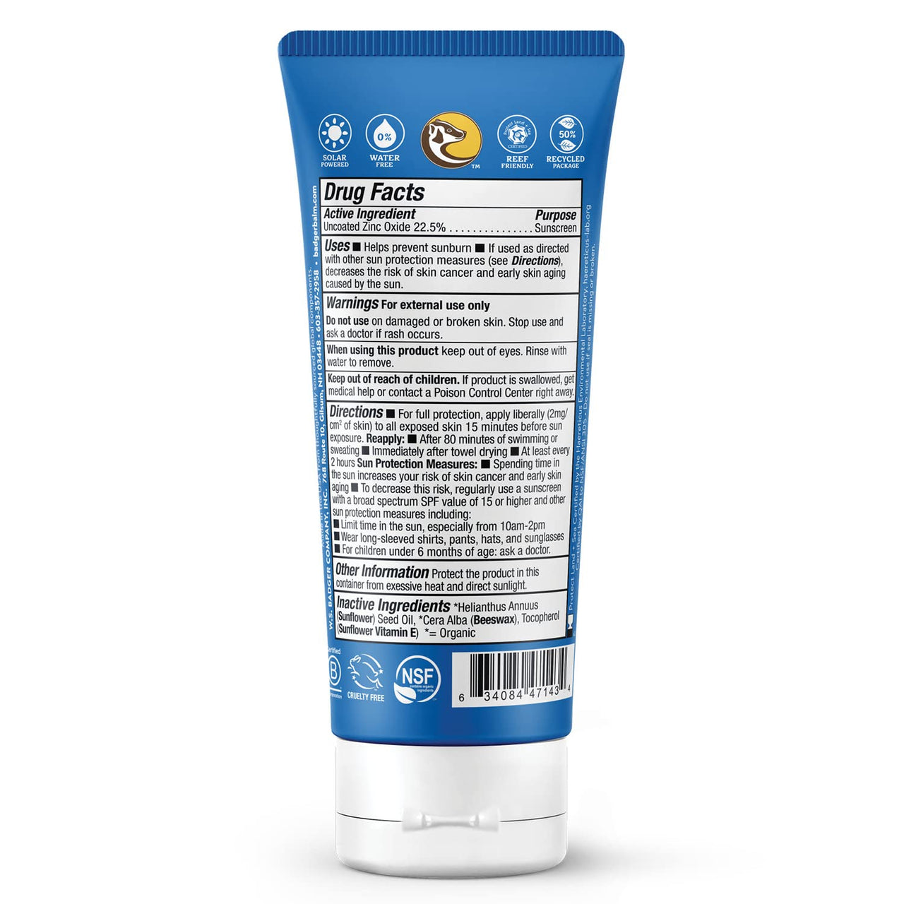 Badger Reef Safe Sunscreen, Unscented SPF 40 Sport Mineral Sunscreen, 98% Organic, Water Resistant Zinc, Approved for Hawaii & Mexico Reefs, 2.9 fl oz