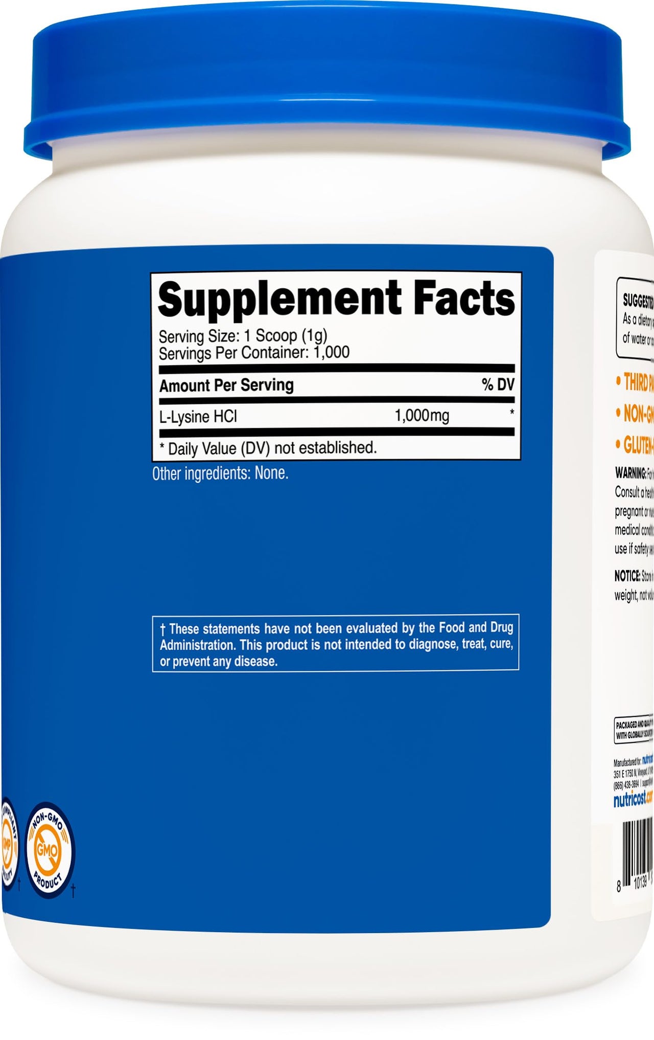 Nutricost L-Lysine Powder 1KG (2.2lbs) - Pure L-Lysine, Non-GMO, Gluten Free