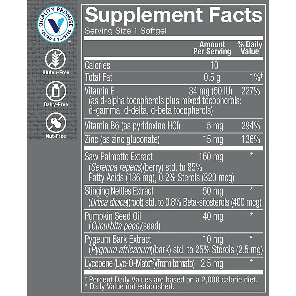 The Vitamin Shoppe Saw Palmetto Plus - Supplement for Prostate Health - 160mg of Saw Palmetto Extract with Excellent Source of Zinc, Vitamin E and B6 (100 Softgels)