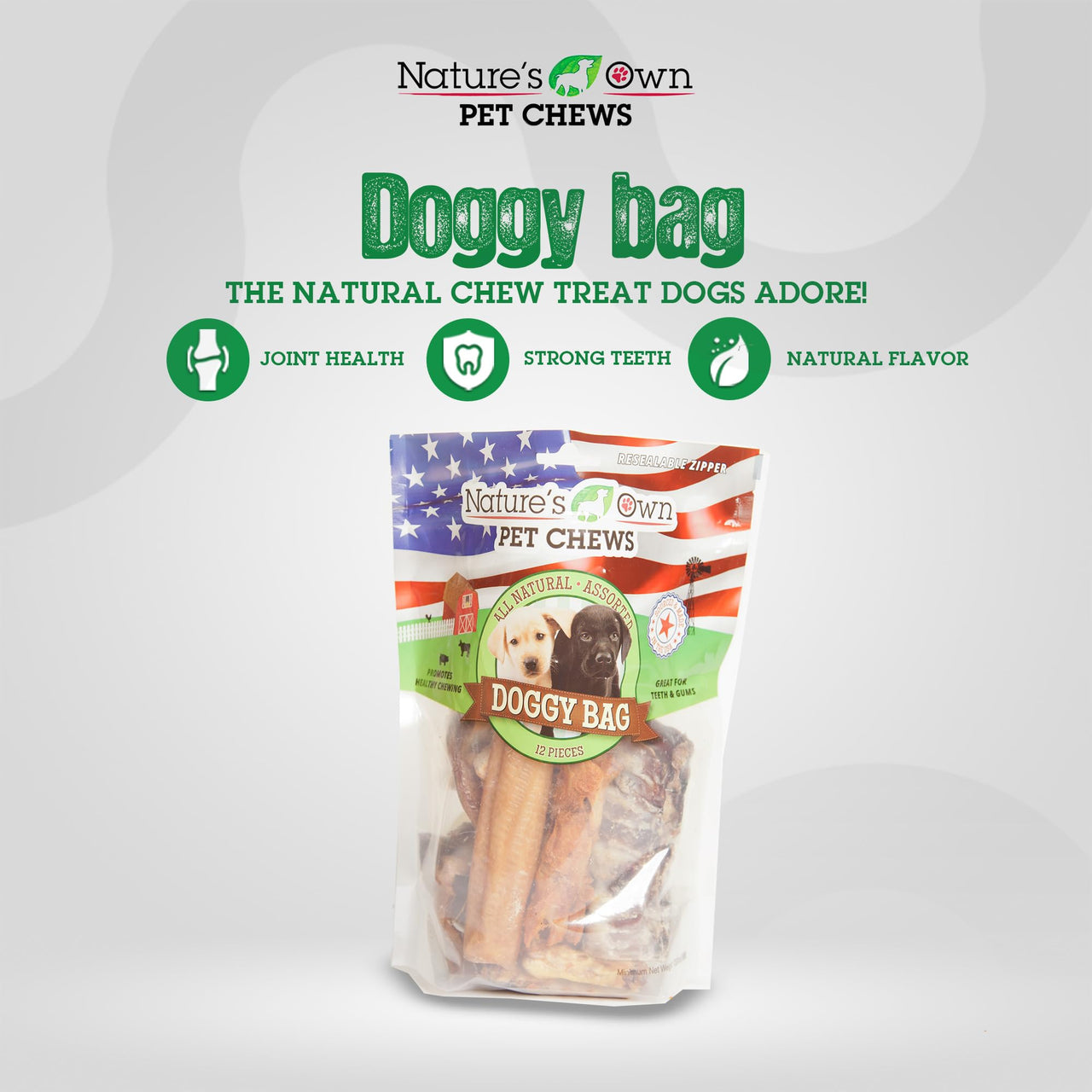 Nature's Own Pet Chews Doggy Bag Treat, 12 Piece - Nature's Own Healthy Pet Chews - Great for Teeth & Gums - Natural Protein Full of Vitamins & Minerals