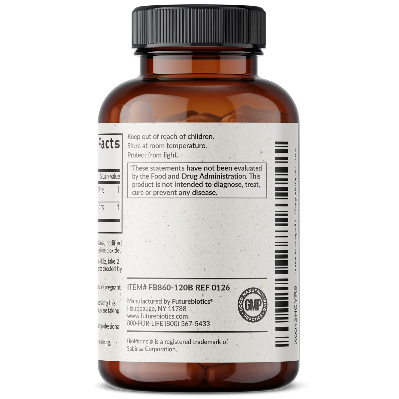 Futurebiotics Ashwagandha Extra Strength Stress & Mood Support with BioPerine - Non GMO Formula, 120 Vegetarian Capsules