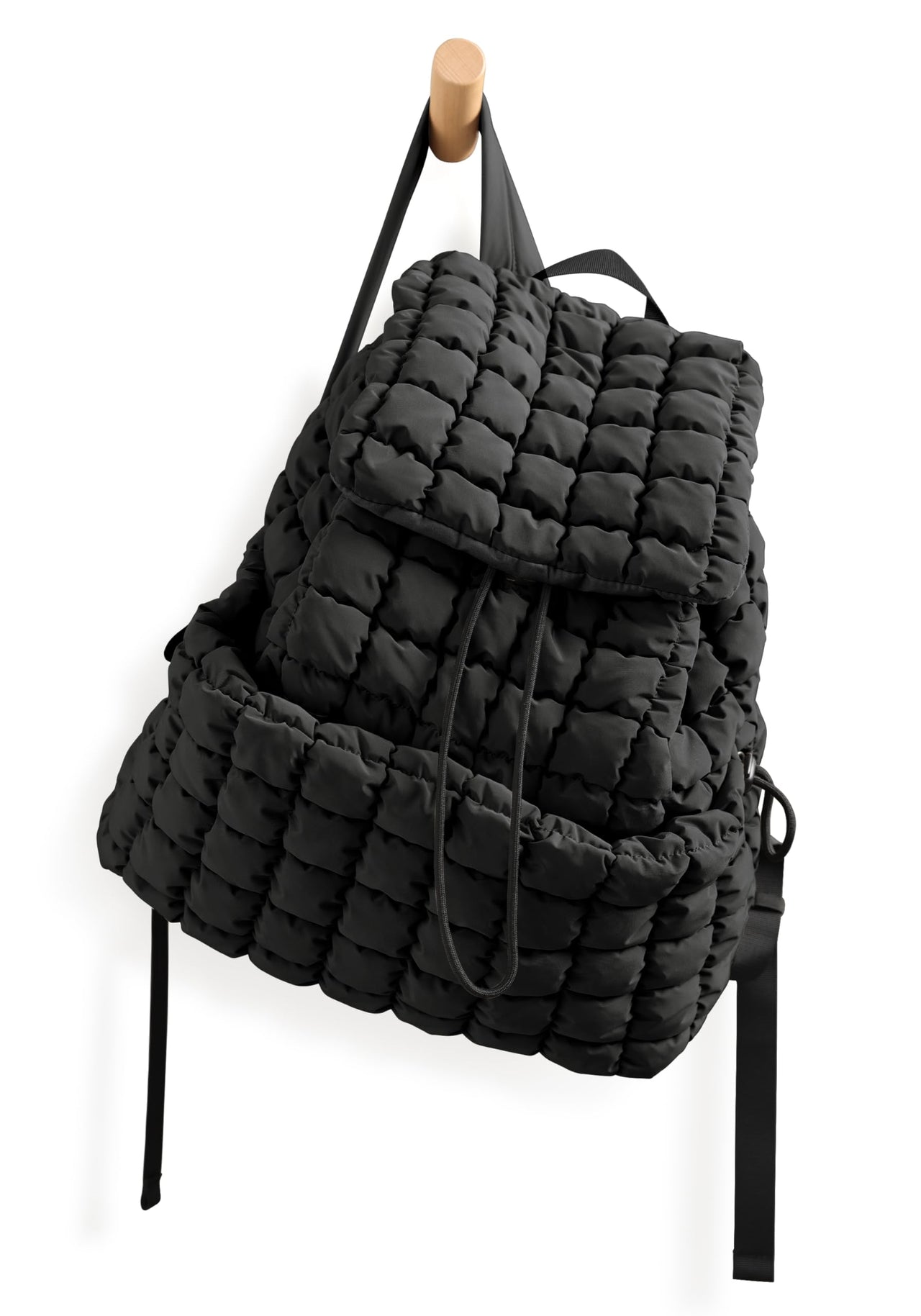 ODODOS Quilted Backpack 2.0 for Women Lightweight Puffer Hiker Pack Drawstring Padding Travel Gym Bag, Black