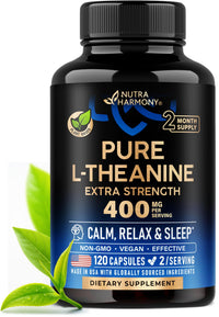 Thumbnail for L Theanine 400 mg | L-Theanine Stress Relief | Extra Strength Supplement | Made in USA | Relaxation, Sleep & Calm Support | For Men & Women | Plant Based, Non-GMO & Gluten-Free | 120 Vegan Capsules