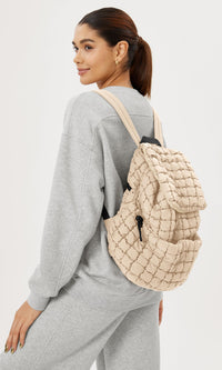 Thumbnail for ODODOS Quilted Backpack 2.0 for Women Lightweight Puffer Hiker Pack Drawstring Padding Travel Gym Bag, Ivory