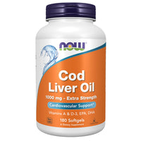 Thumbnail for NOW Foods Supplements, Cod Liver Oil, Extra Strength 1,000 mg with Vitamins A & D-3, EPA, DHA, 180 Softgels
