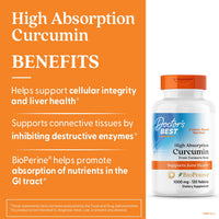 Thumbnail for Doctor's Best Curcumin From Turmeric Root with C3 Complex & BioPerine, Benefit the Joints by Helping to Neutralize Free Radicals, Non-GMO, Gluten Free, Soy Free, Joint Support, 1000 mg, 120 Tablets