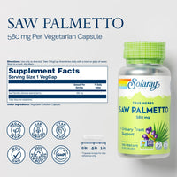 Thumbnail for SOLARAY Saw Palmetto Berry 580 mg, Healthy Prostate and Urinary Tract Support from Fatty Acids & Plant Sterols for Men and Women, Non-GMO, Vegan & Lab Verified, 100 VegCaps, 100 Servings