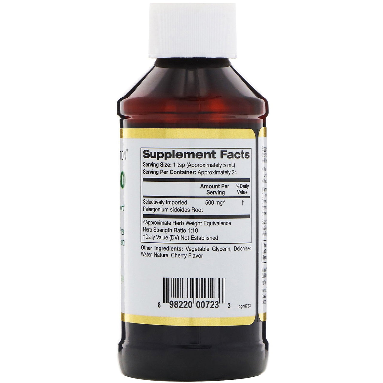 California Gold Nutrition Umckaloabo Upper Respiratory Immune Support Alcohol Free Cherry Flavor Syrup 4 fl oz 118 ml, Alcohol-Free, CGN