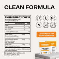 Thumbnail for Vimergy NutriDense Fruitylicious Turmeric + Ginger Chewables (300mg Turmeric Extract, 22mg Silica, 10mg Ginger per Serving) Vegan, No Artificial Sweeteners, Mobility Support, 30 Servings (60 Count)