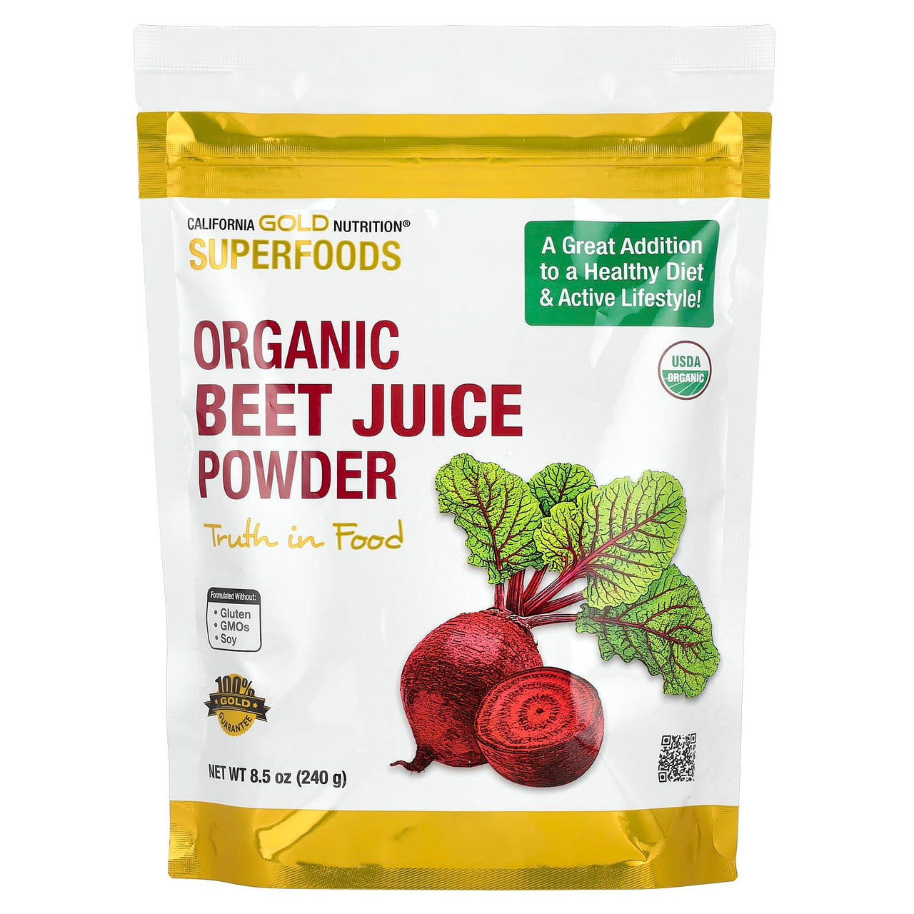 Organic Beet Powder, Sourced from USA, USDA Certified Organic, 8.5 oz (240 g)