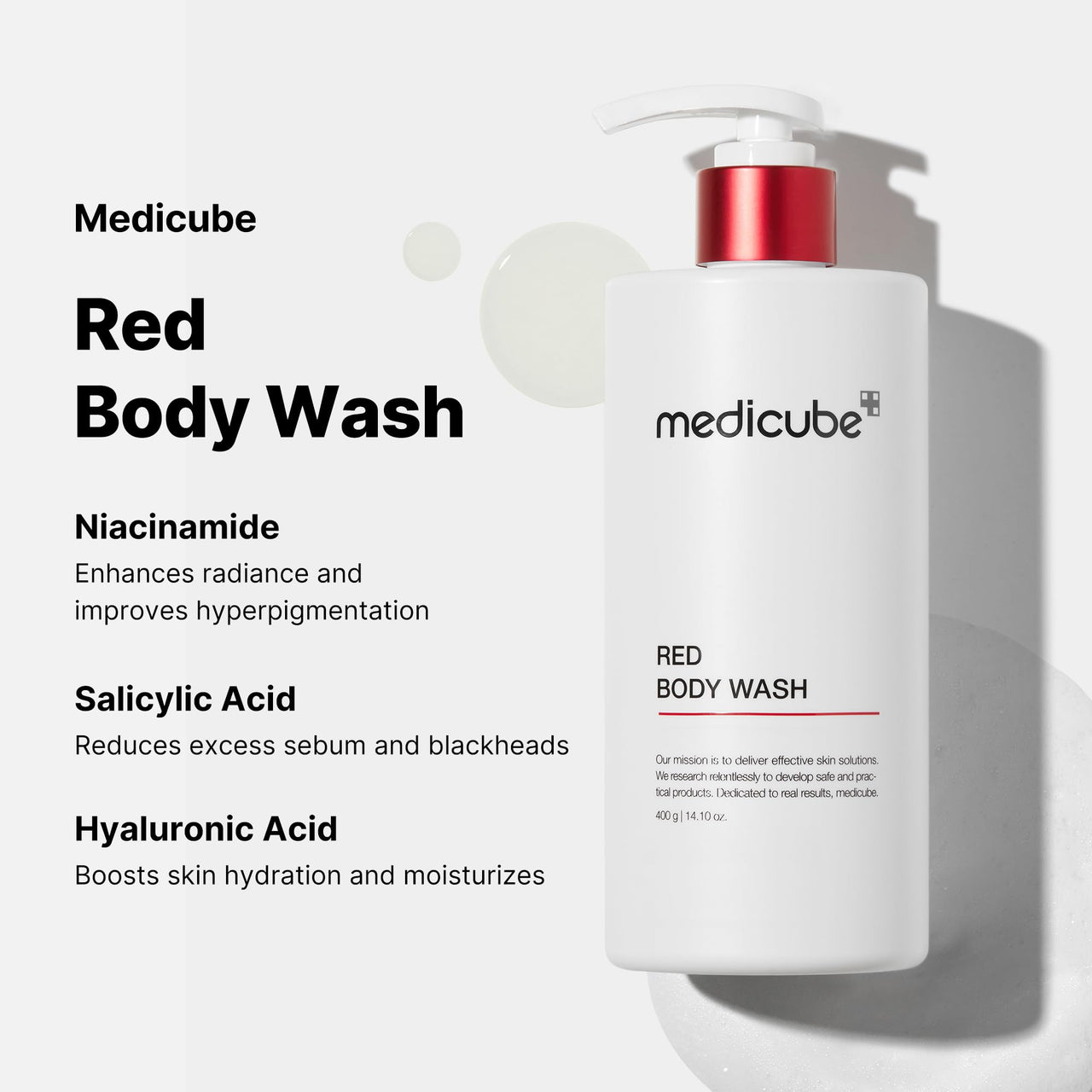 medicube Red Acne Body Wash 14.10 Fl.oz I Low pH and Hydrating Cleanser with Salicylic Acid, Lactic Acid, Niacinamide and Hyaluronic Acid Suitable for Bacne Treatment | Korean Skin Care