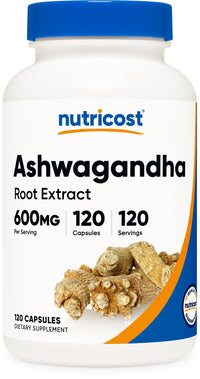 Thumbnail for Nutricost Ashwagandha Herbal Supplement 600mg, 120 Capsules - Vegetarian, Non-GMO, Gluten Free, Ashwagandha Root