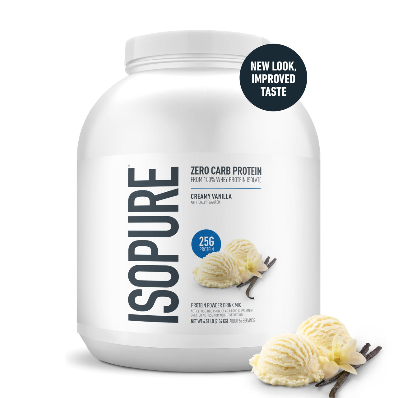 Isopure Zero Carb 100% Pure Whey Isolate Protein Powder, Gluten Free, With Vitamins, Creamy Vanilla, 25g Protein Per Serving, 4.5 Lbs, 66 Servings (Packaging May Vary)