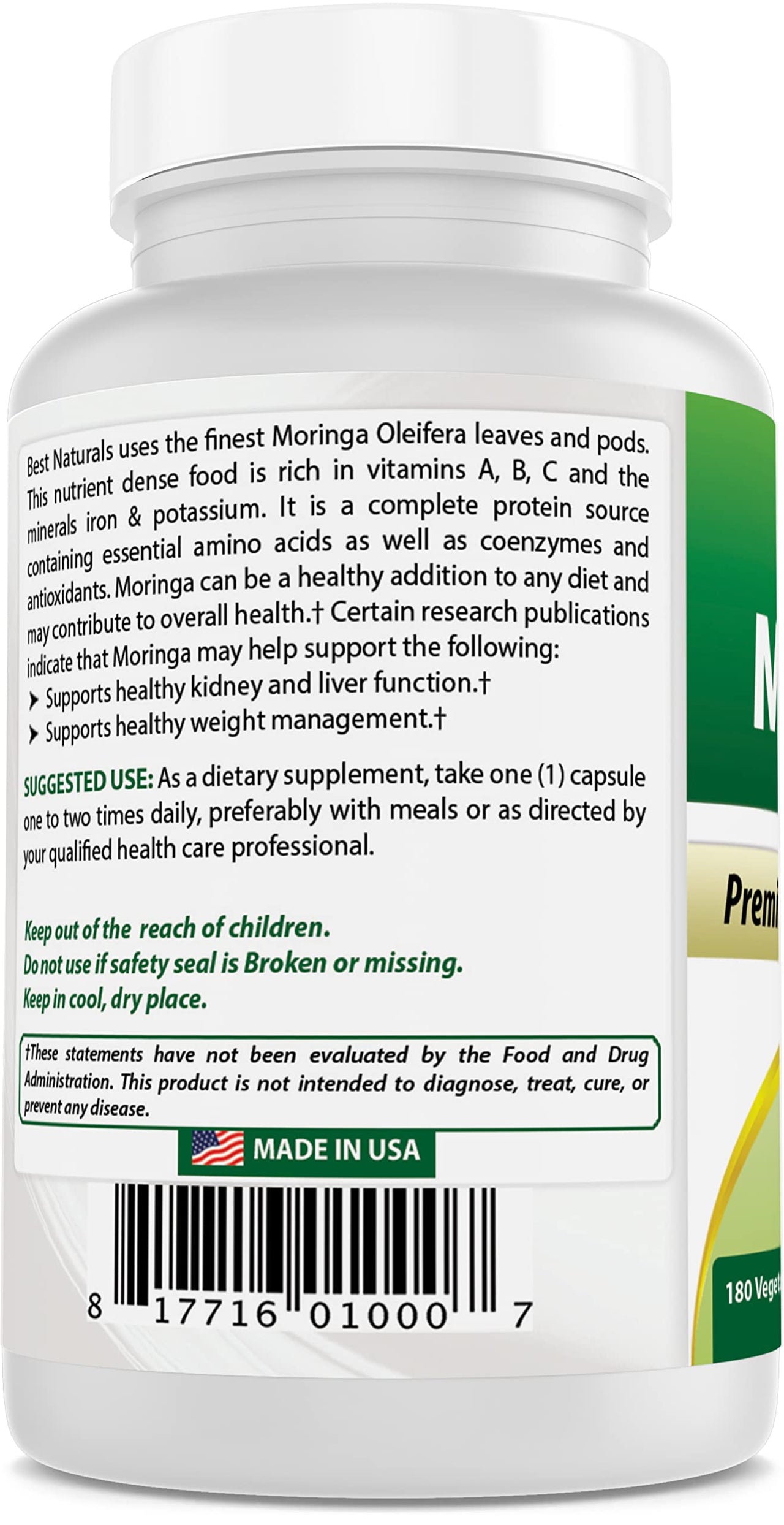 Best Naturals Moringa 500 mg 180 Vegetarian Capsules
