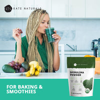 Thumbnail for Kate Naturals Organic Spirulina Powder for Immune Support and Antioxidants. Nutrient Dense Superfood Supplement (8 oz, USDA Certified, Non-GMO, Gluten- Free)