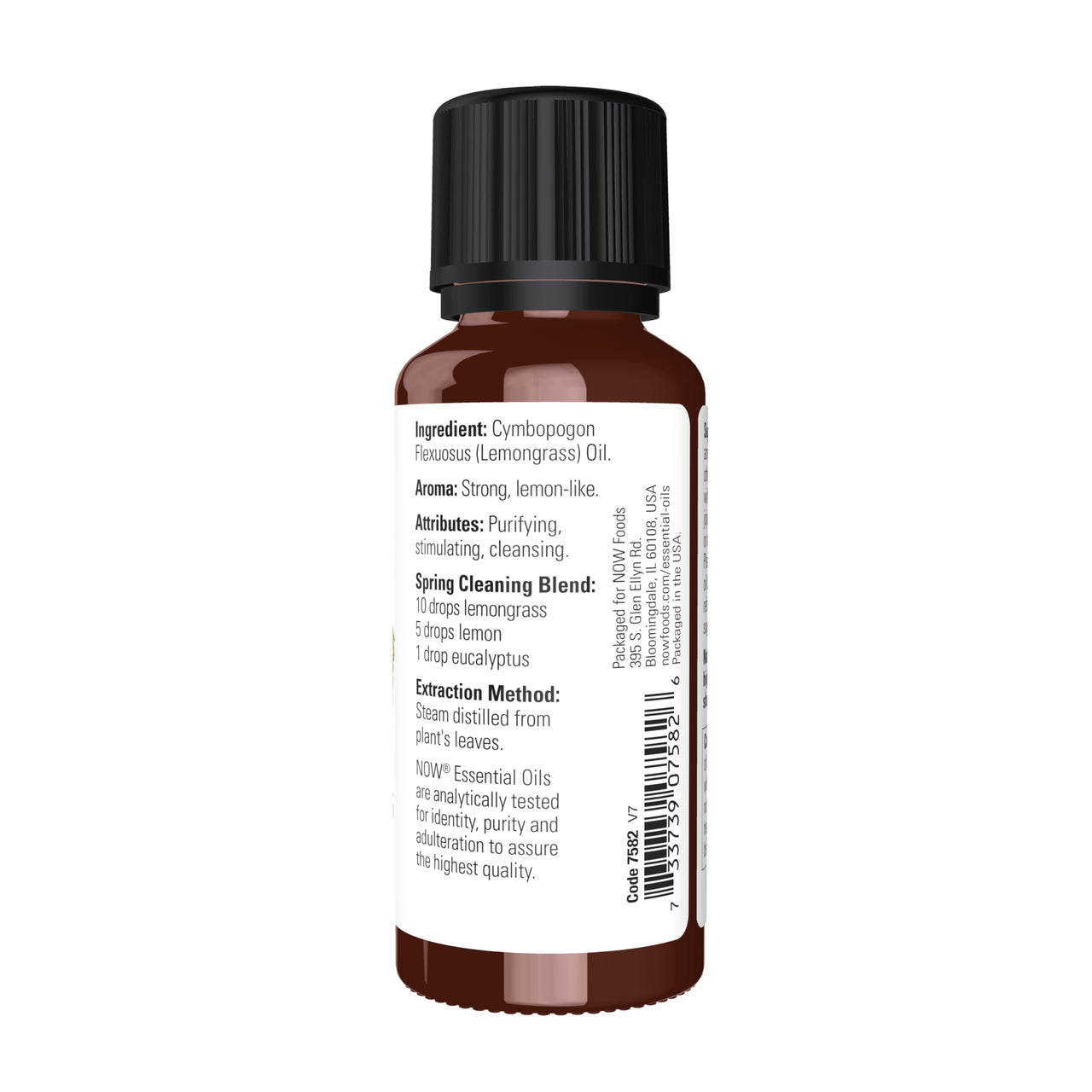 NOW Essential Oils, Lemongrass Oil, Uplifting Aromatherapy Scent, Steam Distilled, 100% Pure, Vegan, Child Resistant Cap, 1-Ounce